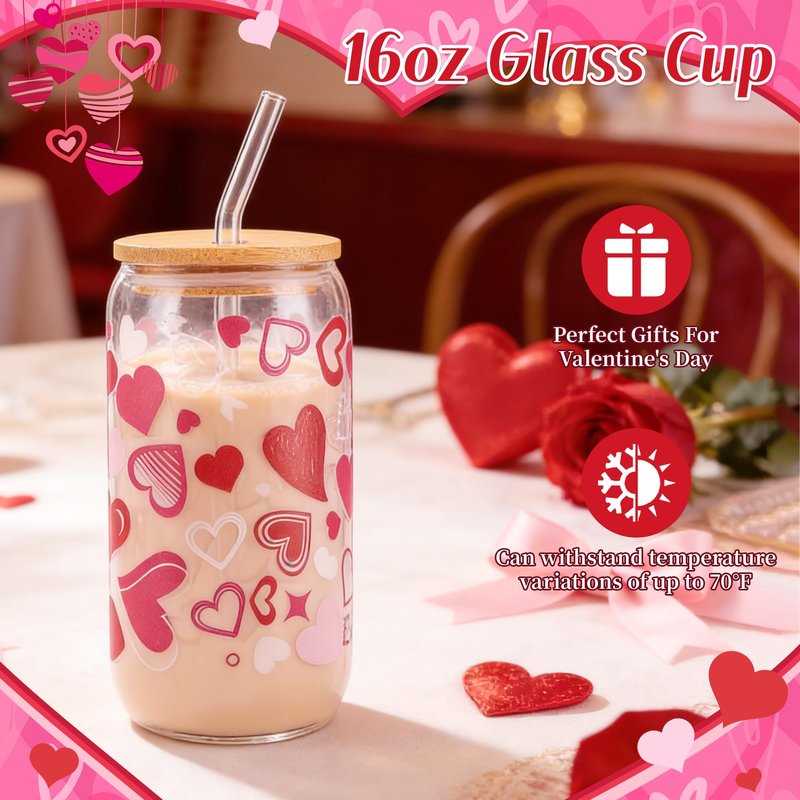 10 Pcs Valentine's Day Basket Gifts for Her, Valentine Gift Stuffers with 16 oz Glass Cup, Socks, Hair Clip, Candle, Heart Bath Salts Bottle Birthday Gift Set for Mom Wife Daughter Teen Girlfriend