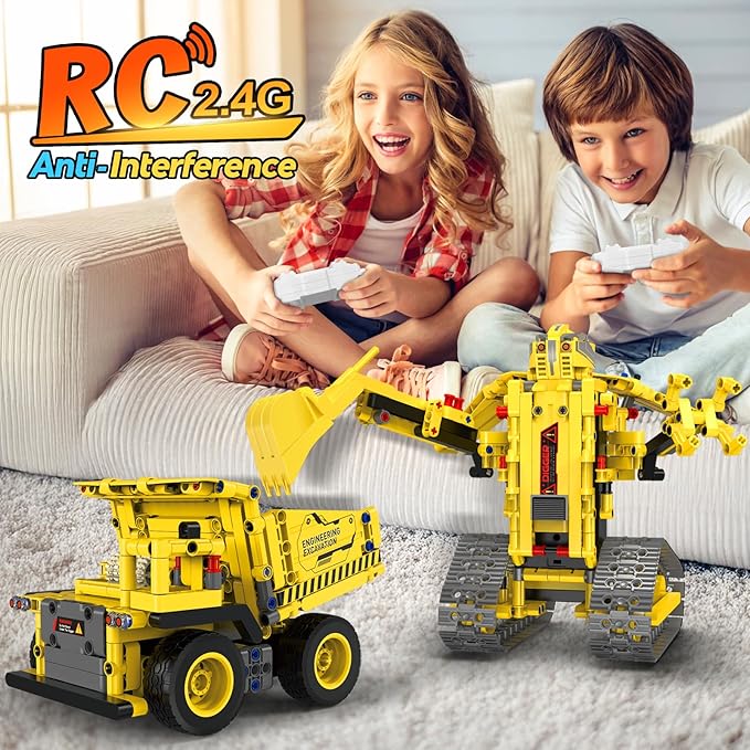 Robot Building Kits 5-in-1 Stem Toys for Boys Age 8-14 APP &amp Remote Control Excavator Kids Construction Toys Programmable Erector Sets Educational Robotic Kit Gifts for Girls Boys (555 PCS)