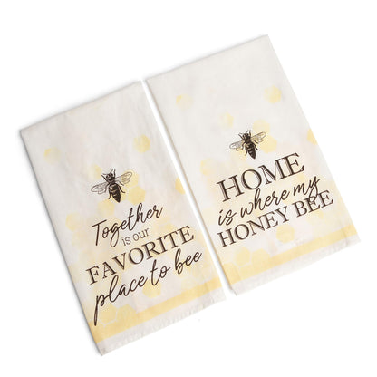 Young's Inc. Cotton Dish Towels - Set of 2 - Absorbent Tea Towels for Drying Dishes, Glassware, and Hands - Spring Bathroom and Kitchen Decor - Honey Bee
