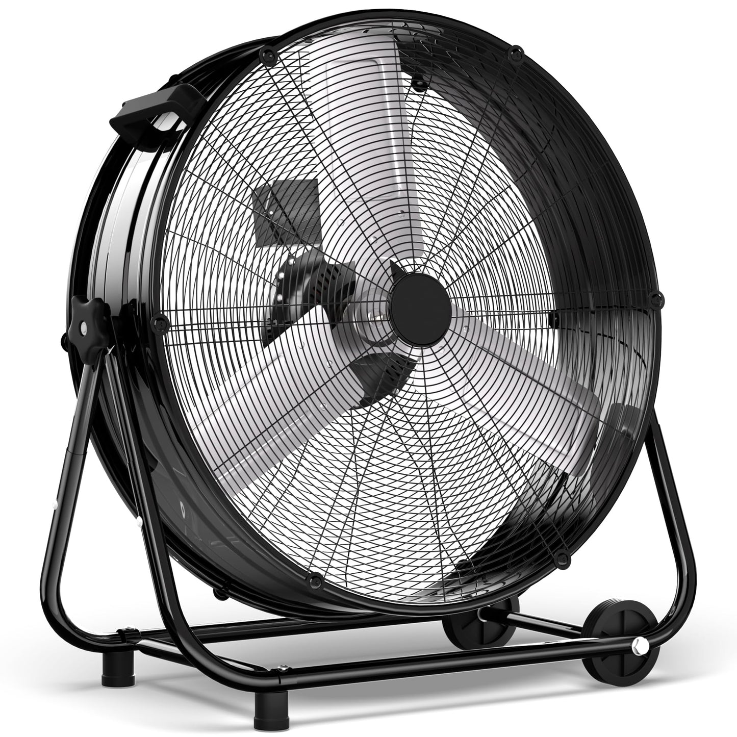 Uthfy 24 Inch Heavy Duty Industrial Drum Fan, 320W High Velocity Floor Fan with 3 Speeds, 360° Tilt Metal Garage Fan for Warehouse, Commercial, Workshop, Factory and Basement, Black