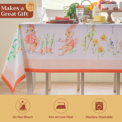Maison d' Hermine Table Cloth Square Table 100% Cotton 54 x 54 Inches Tablecloth Reusable Decorative for Dining Kitchen Room Farmhouse Home Gifts for Mothers Day Spring Summer - Bunny Party