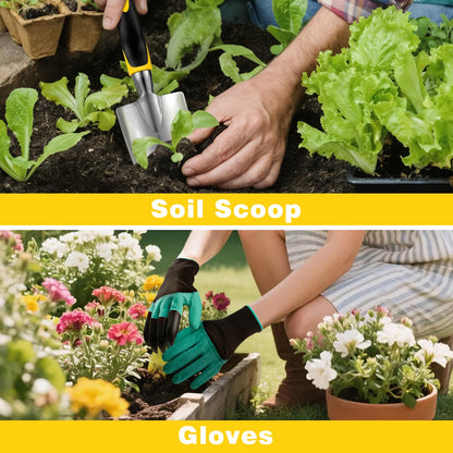 FrutPunch Garden Tools, Ergonomic Gardening Tools, Gardening Hand Tools Aluminum Alloy Material, 7-piece an Ideal Gardening Gift for Women, Men and Parents, Yellow