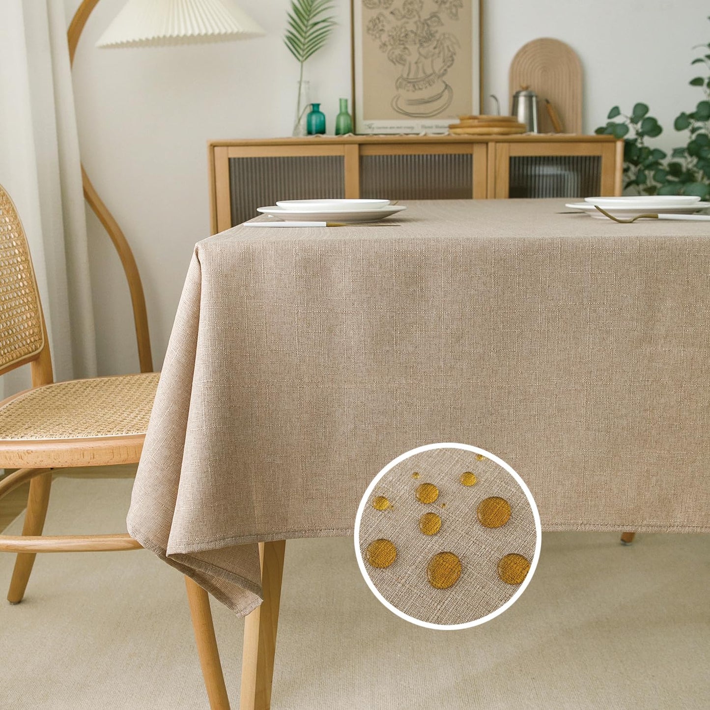 NLMUVW 48 Inch Square Linen Tablecloth - Burlap Textured Table Cloth Water Resistant Farmhouse Decorative Table Cover for Dining Kitchen Card