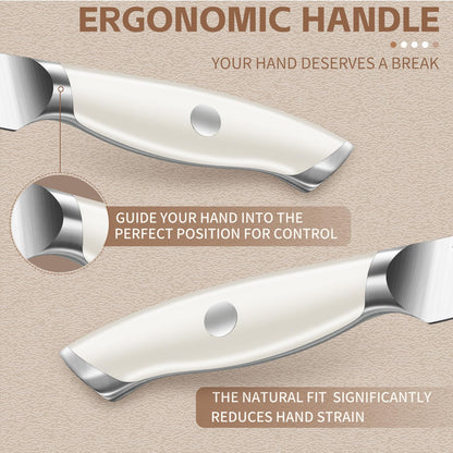 Huusk Paring Knife Set 2PCS - Razor Sharp 5" Kitchen and 3.5" Peeling Knives Well Balanced Vegetable Fruit Knife with Ergonomic White Handle Present Gift for Men Women