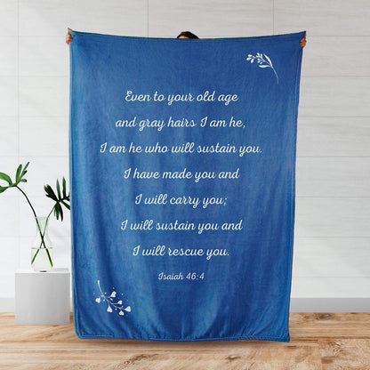 Scripture Blanket with Bible Verse from Isaiah 46:4 - Blue Luxuriously Soft 50"x65" Inspirational Throw Blanket - Lightweight Flannel Fleece Blanket