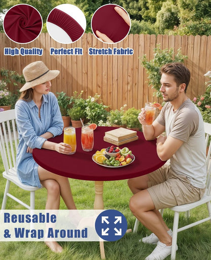 Moosfor Round Spandex Tablecloth, Elastic Fitted Waterproof Tablecloths for 57"-68" Tables, Stretch Washable Picnic Table Cover for Camping, Dining, Indoor and Outdoor, Wine Red