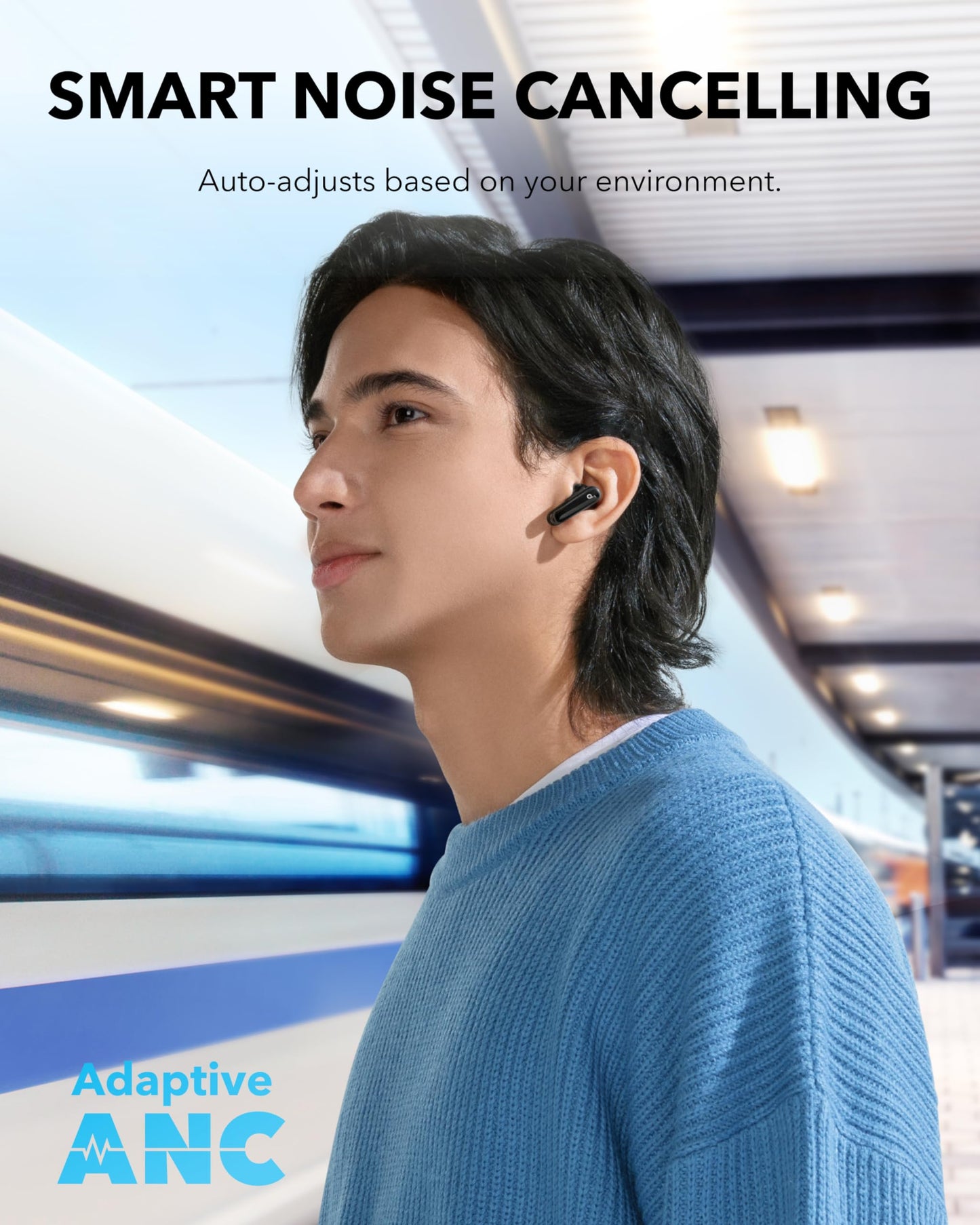 Soundcore P40i by Anker, Noise Cancelling Wireless Earbuds, Adaptive Noise Cancelling to Environments, Heavy Bass, 60H Playtime, 2-in-1 Case and Phone Stand, IPX5, Wireless Charging, Bluetooth 5.3