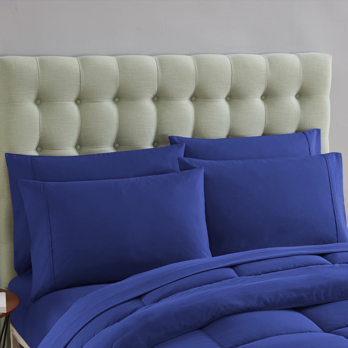 Sweet Home Collection 7 Piece Comforter Set Bag Solid Color All Season Soft Down Alternative Blanket & Luxurious Microfiber Bed Sheets, Royal Blue, Twin XL