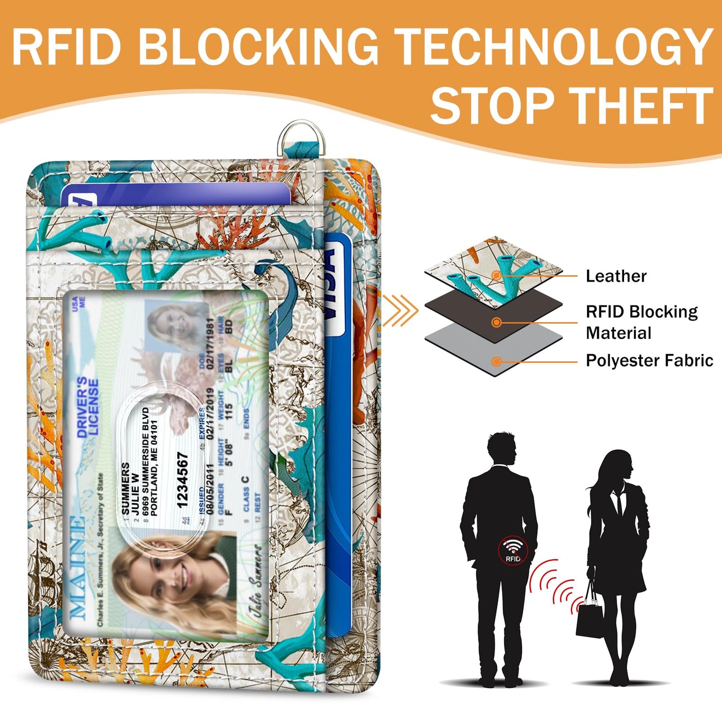 Yonlevres Credit Card Holder Slim Wallet, Sea Turtle RFID Wallet Women Front Pocket Small Card Holder Travel Cute Funny Thin Card Case ID Window PU Leather RFID Blocking Card Organizer Gifts Girls