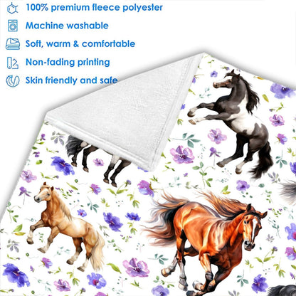 Horse Flower Blanket for Boys and Girls - Cozy Soft Flannel Lightweight Warm Gift for Horse Lovers - Used for Room Bed Camping 40"x50" for Kids Children