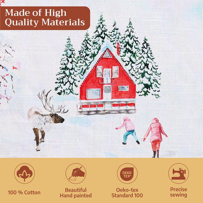 Maison d' Hermine Table Cloth Rectangle Table 100% Cotton 70 x 120 Inches Fall Tablecloth Reusable Everyday Use for Thanksgiving Christmas Decorations Dining Farmhouse Party (Rural Christmas)