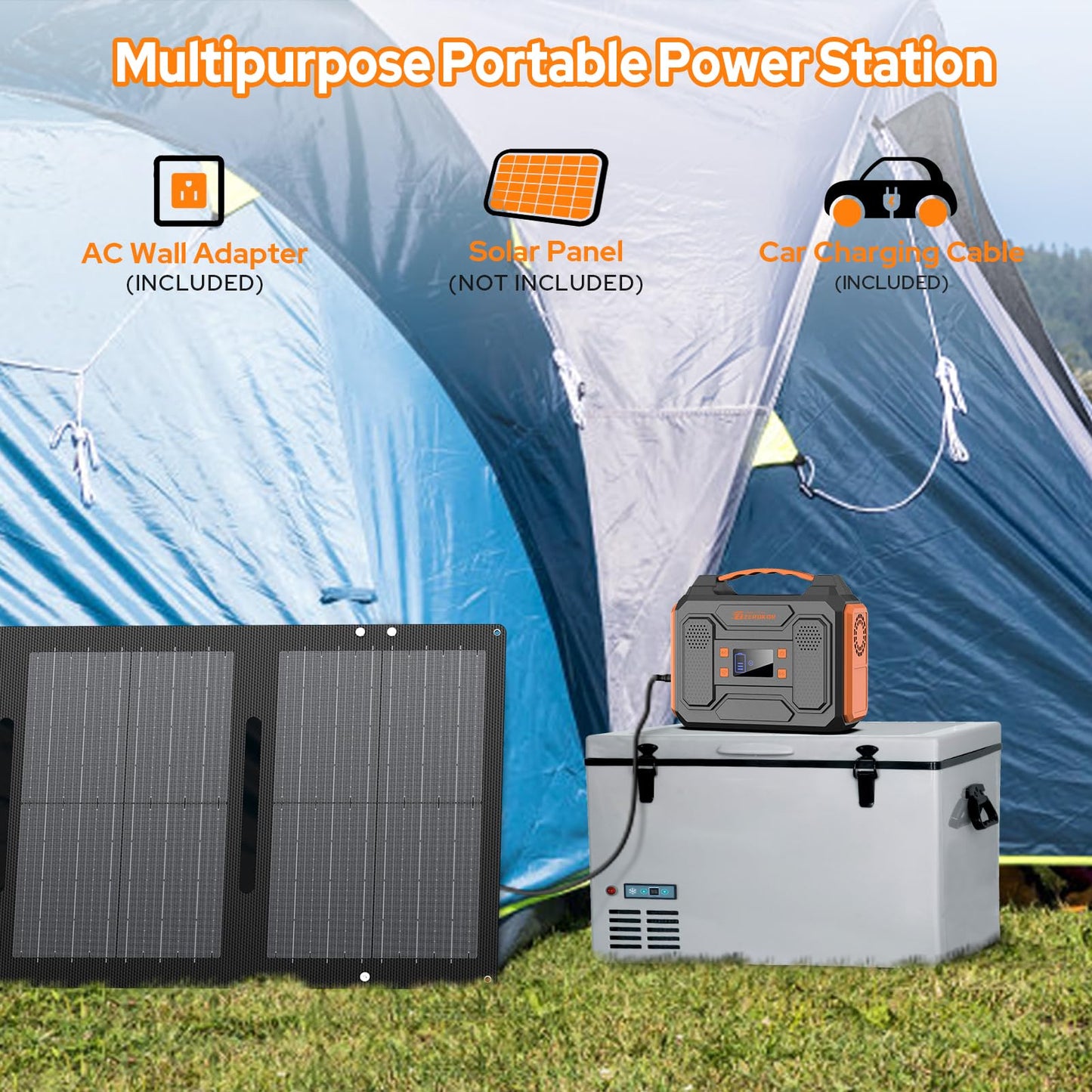 Portable Solar Power Generator with Panels, 300W 110V AC Outlet Power Station with Foldable Solar Panel 40W, 100W USB C Outlet Power Bank Fast Charging for Camping Laptop Smart Device RV Van Outdoor