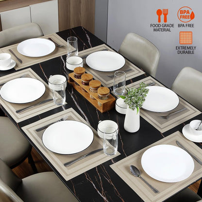 Bxzandya Placemats Set of 8,Washable,Heat and Stain Resistant Indoor/Outdoor Place mats,Vinyl Woven Non Slip Table Mats for Restaurant Table Protection,PVC Placemats(Beige,8PCS)
