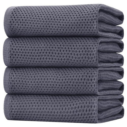 Homaxy 100% Cotton Oversized Waffle Weave Kitchen Dish Towels, Ultra Soft Absorbent Quick Drying Cleaning Towel, 20 x 28 Inches, 4-Pack, Dark Grey