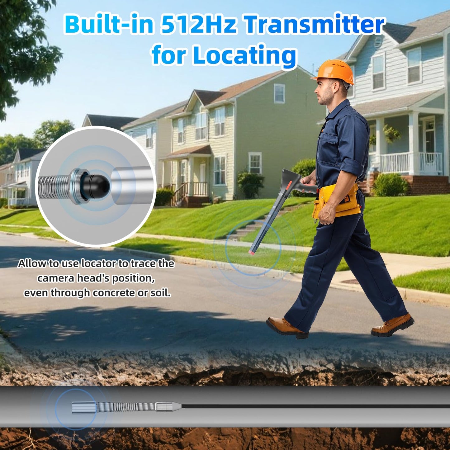Sanyipace Self-Leveling Sewer Camera 165FT/50M with Wheels and Retractable Handle, Drain Camera with 512Hz Probe, Meter Counter, Video & Audio Record Speaker, Keyboard Input, 5X Zoom, 10" HD Screen