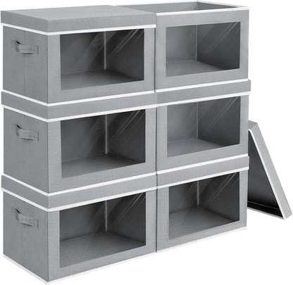Homsorout Large Storage Bins - Collapsible Fabric Cubes with Lids for Clothes | 15.7 Inch, Grey, 6 Pack