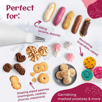 Large Piping Bags and Tips Set - XL Icing Tips - Large Piping Tips Set with Reusable Piping Bag (16 inch) - Decorating Tips for Cupcakes, Cakes, Cookies, Churros, Meringue, etc.