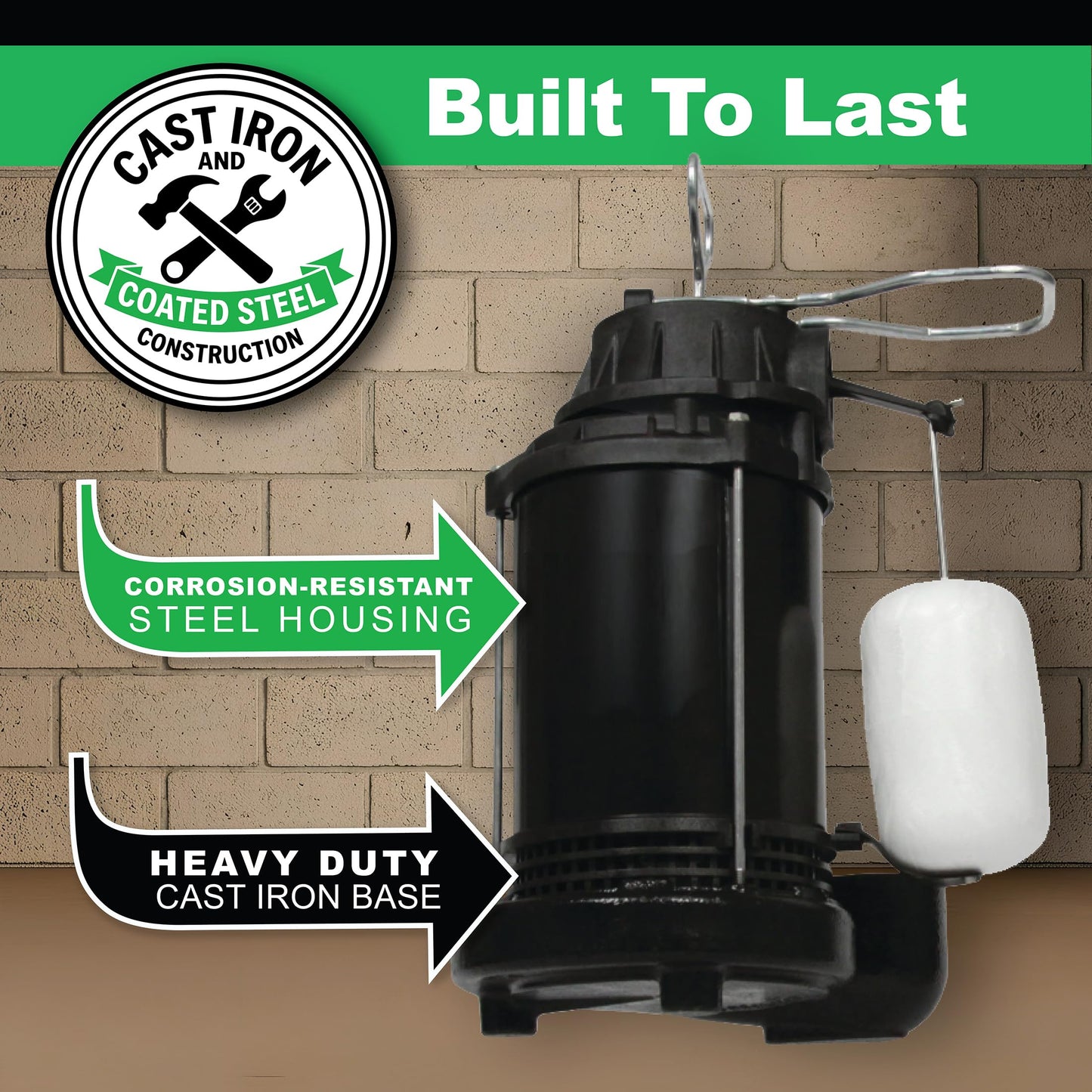 WAYNE CDU790-1/3 HP Submersible Cast Iron and Stainless Steel Sump Pump with Integrated Vertical Float Switch - Up to 4,600 Gallons Per Hour - Heavy Duty Basement Sump Pump, Black