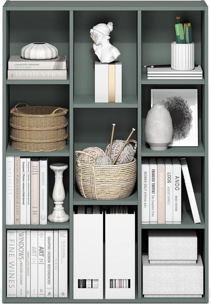 Furinno LUDER Bookshelf - 11-Cube Reversible Bookcase in Sage Green | Easy Assembly for Home & Office