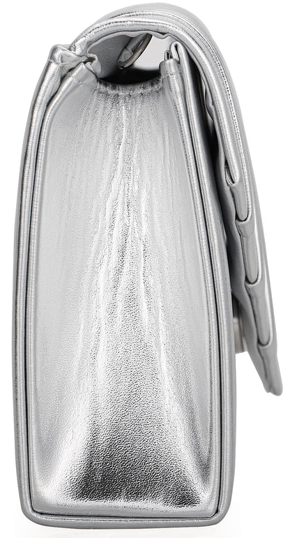 Venoline Women Evening Clutch Purse - Shimmering Metallic PU Leather Pleated Flap Envelope Handbag for Wedding Prom Party Silver