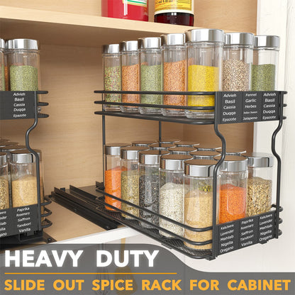 SpaceAid Pull Out Spice Rack Organizer for Cabinet, Heavy Duty Slide Out Seasoning Kitchen Organizer, Cabinet Organizer, with Labels, 4.5" W x10.75 D x8.5 H, 1 Drawer 2-Tier