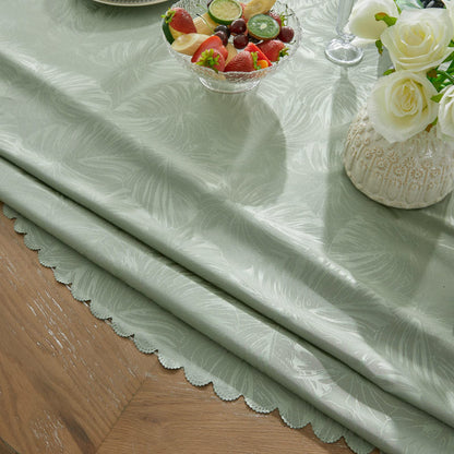 EFFICINATURE Round Tablecloth 70 Inch Green Tablecloth Leaves Pattern Scalloped Edge Silky Table cloth Waterproof Wrinkle Resistant Washable Table Cover for Kitchen Dining Outdoor Birthday Party Patio