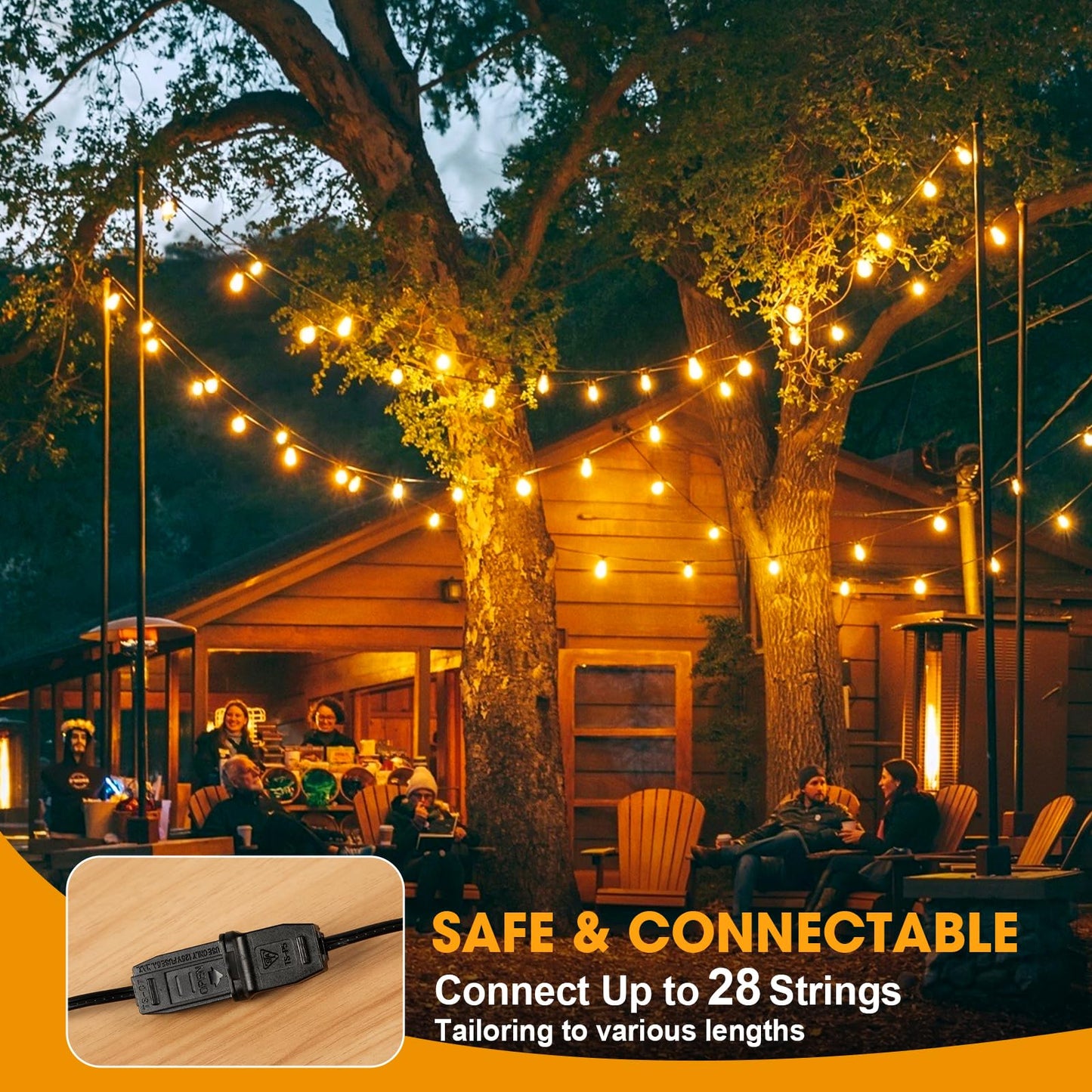 GvvooHome 50FT LED Outdoor String Lights with 17 Shatterproof Waterproof S14 Replaceable Bulbs(2 Spare), 2700K Commercial Grade Patio Lights, Outside Hanging Light for Yard Garden Porch Deck Decor
