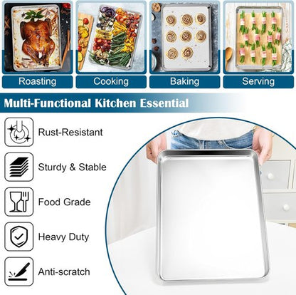 E-far Baking Sheet Set - Large Stainless Steel Cookie Sheets with Cooling Racks | Non-Toxic & Heavy Duty, 18 x 13 x 1 Inch