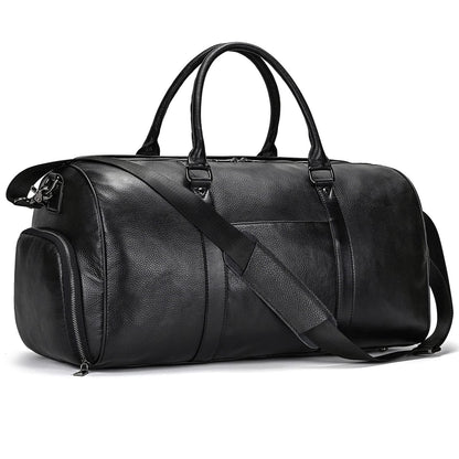 Genuine Leather Travel Duffel Bags for Men and Women Overnight Weekend Leather Bags Sports Gym Duffle, 9428 Black
