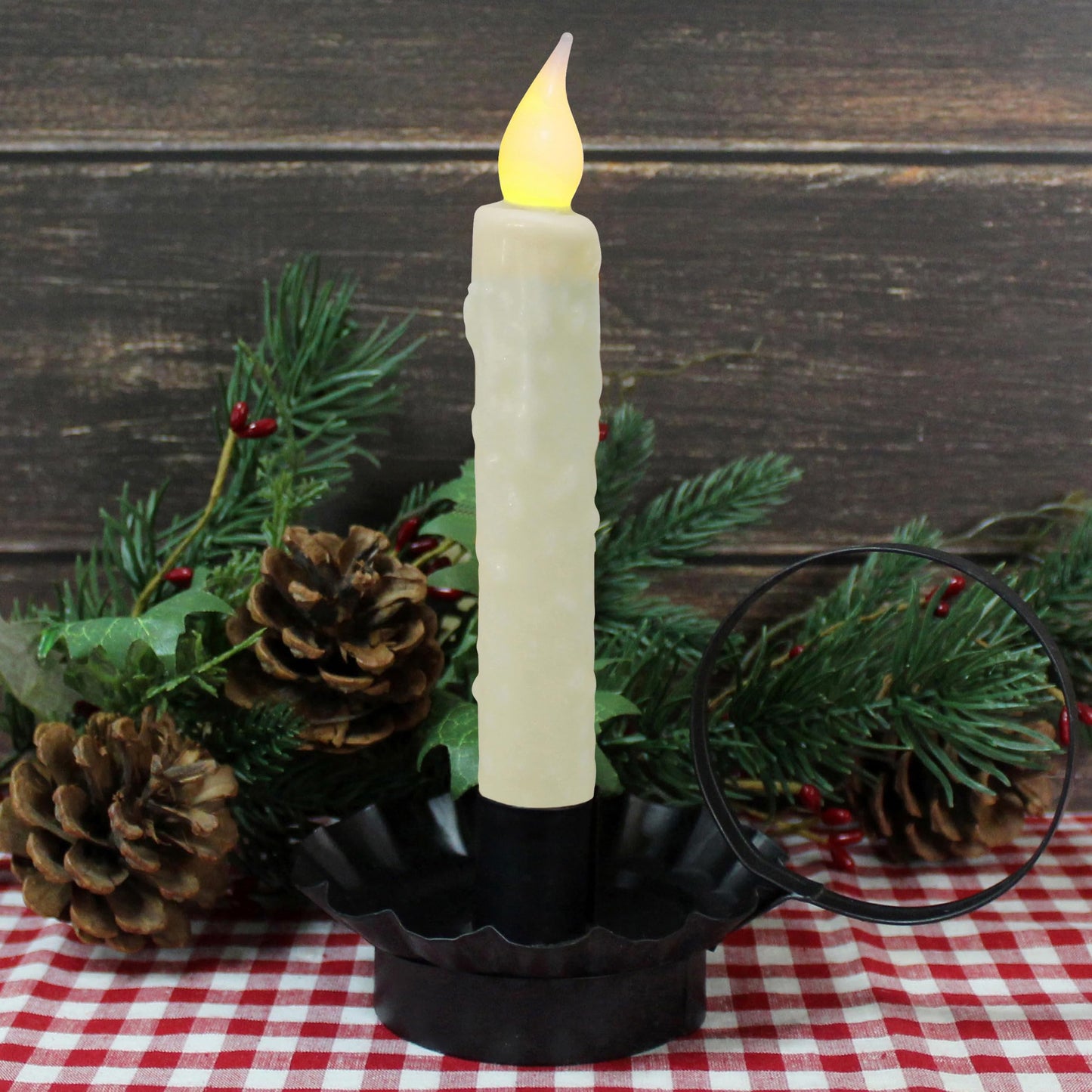 CVHOMEDECO. Real Wax Hand Dipped Battery Operated LED Timer Taper Candles Rustic Primitive Flameless Lights Décor, 6-3/4 Inch, Ivory, 6 PCS in a Package