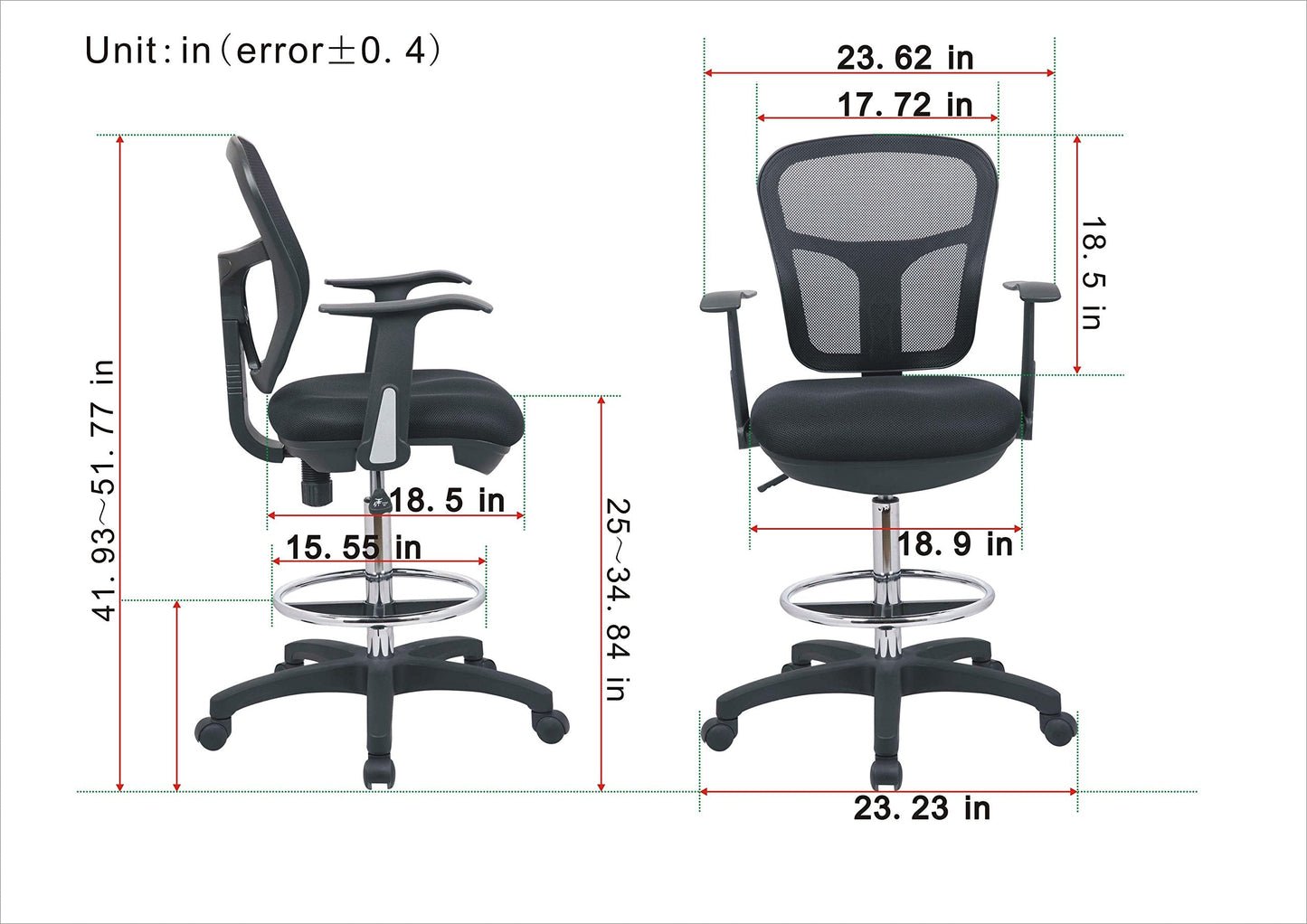 OfficeFactor Drafting Chair Tall Office Chair with Arms Executive Ergonomic Standing Desk Chair with Anti Scratch Wheels and Footrest