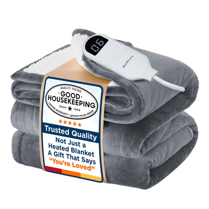 Bedsure Electric Blanket King Size - Dual Control Heated Blanket King Size, Fast Heating with 10 Time Settings & 10 Heat Settings, Warm Gift for Grandma (100x90 inches, Grey)