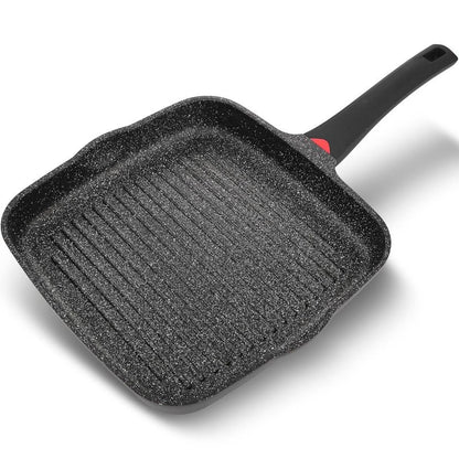 CAINFY 11 Inch Non Stick Grill Pan Granite Coated with Pour Spout - Lightweight 2.66 Quart Grill Pan for Indoor Cooking with Grip Handle - Induction Compatible PFOA Free Stove Top (Black)