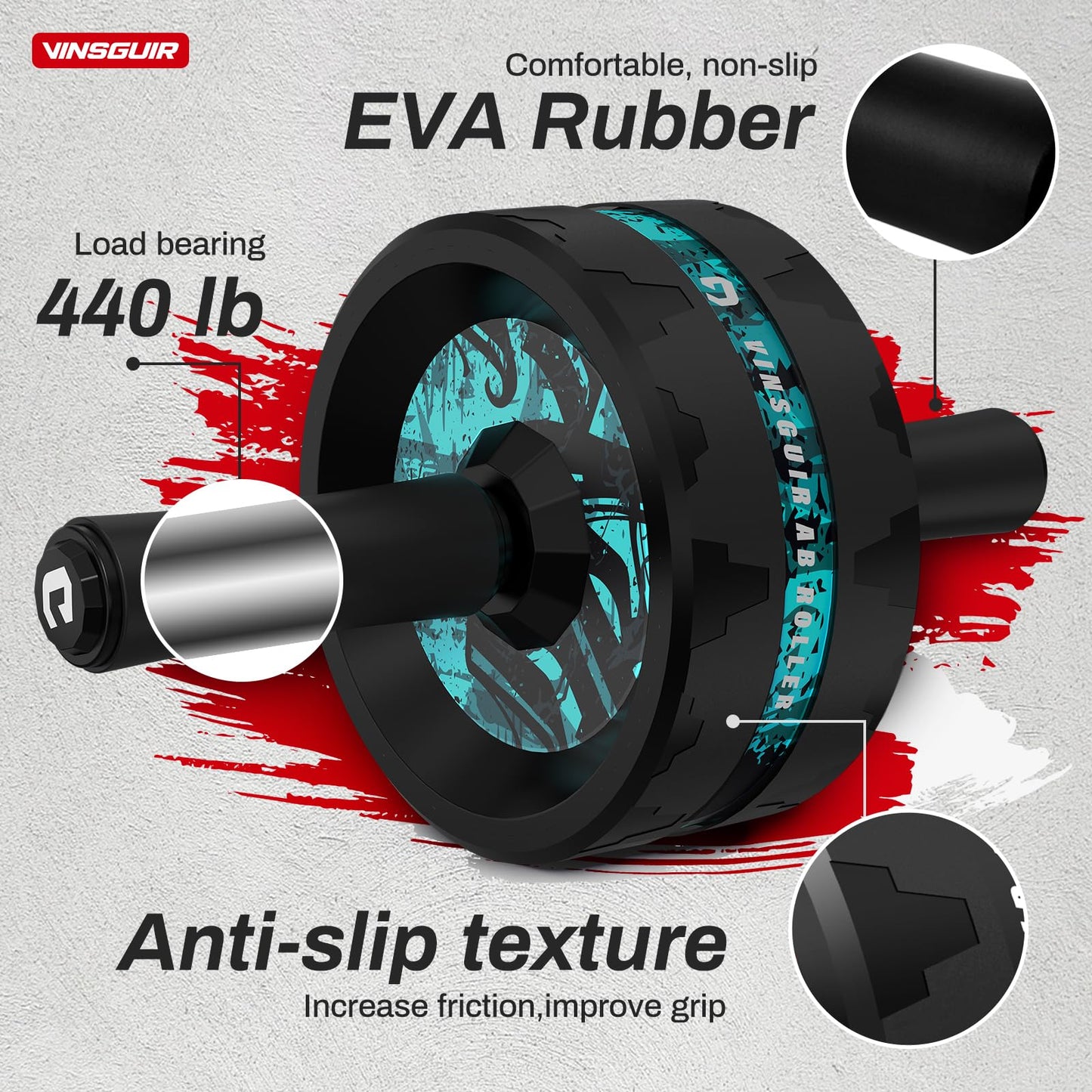 VINSGUIR Ab Roller Wheel, Abs & Core Workout Equipment for Home Gym with Knee Pad Accessories, Abdominal Wheel for Full-body Strength Training