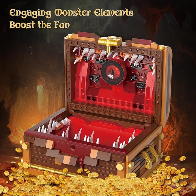 Mimic Chest Building Sets Monster Dice Storage Box that Holds Up to 3 Polyhedral Dice Sets. Ideal for Dragons Board Game Gifts for Adults and Kids Compatible with Lego Sets 531pcs