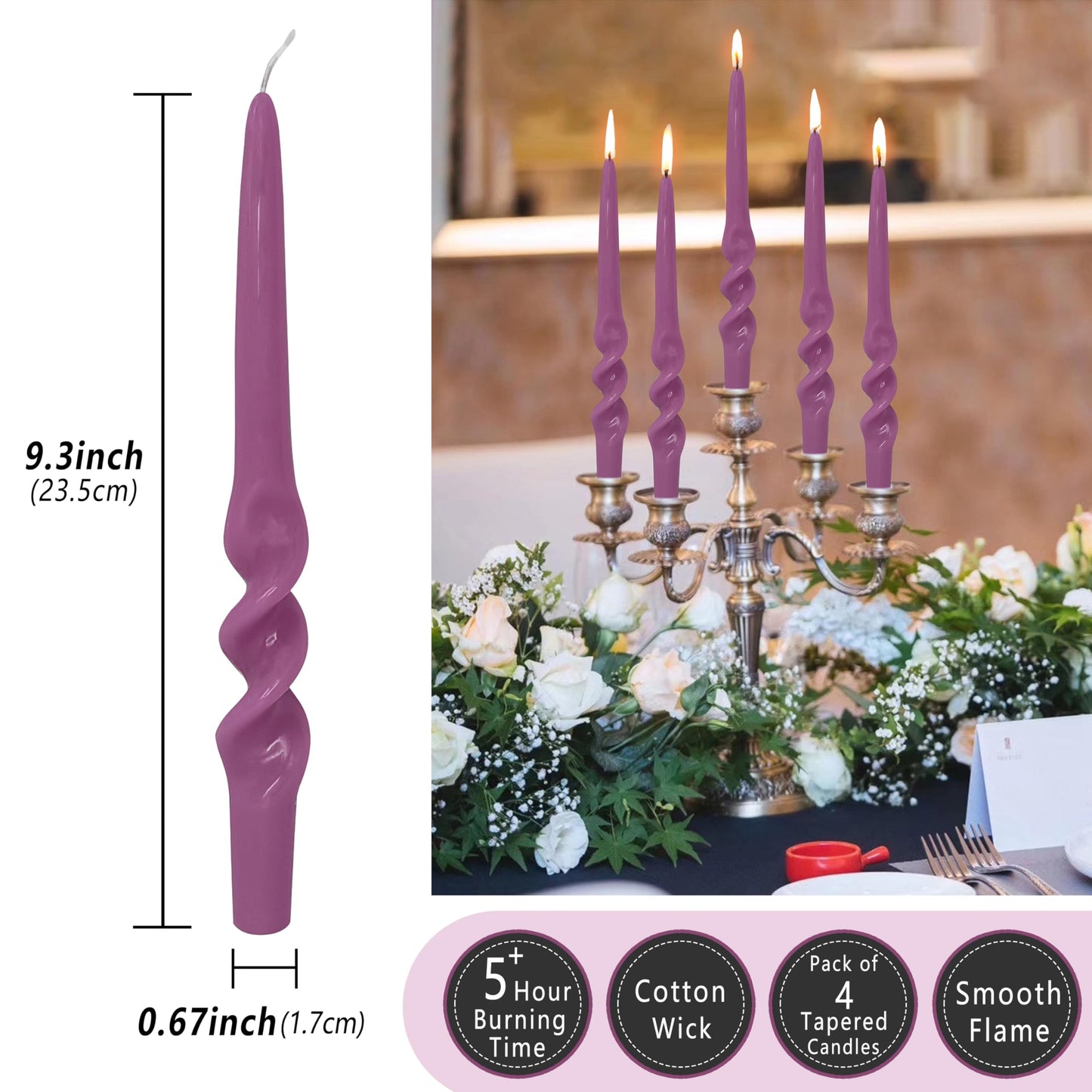 XINAOBAOLUO Purple Spiral Taper Candles Unscented Wax Candle Twisted Candlestick Smokeless Candle Stick for Dinner Wedding Home Decor Relaxation & All Occasions