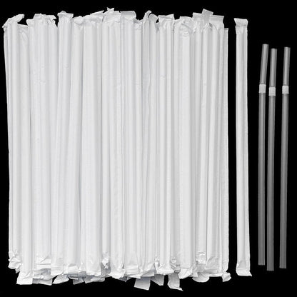 YAOSHENG [500 counts] Clear Straw 8.26" x 0.23" Individually Wrapped Straws, Flexible Drinking Straws, Disposable Bendy Plastic Straws (500, Transparent - (Paper Wrapped))