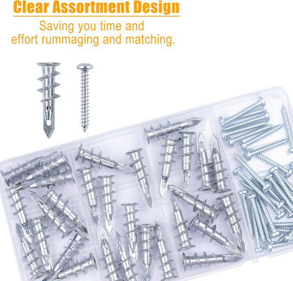 KURUI Zinc Self-Drilling Drywall Anchors Kit - 60PCs Heavy Duty 75LB Capacity | 30 Anchors + Screws