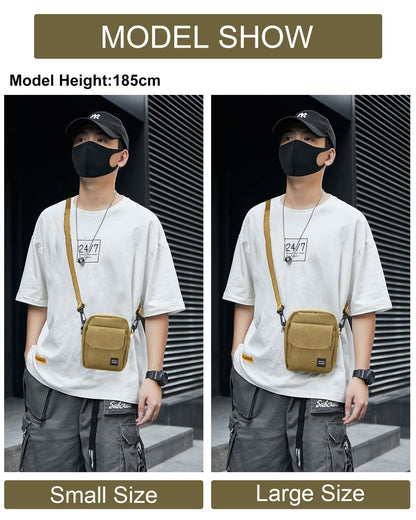 Unisex Khaki Large Crossbody Bag & Mini Messenger Satchel - Cell Phone Purse, Neck Pouch Wallet & Passport Holder