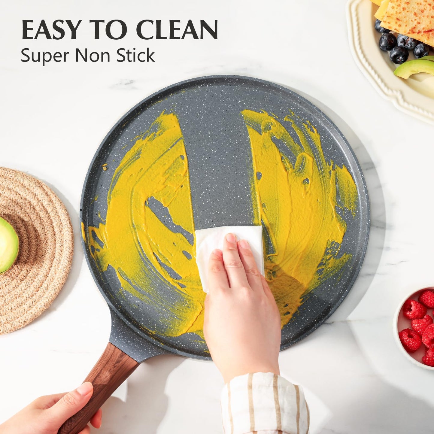 SENSARTE Nonstick Crepe Pan, Swiss Granite Coating Dosa Pan Pancake Flat Skillet Tawa Griddle 12-Inch with Stay-Cool Handle, Induction Compatible
