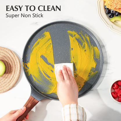 SENSARTE Nonstick Crepe Pan, Swiss Granite Coating Dosa Pan Pancake Flat Skillet Tawa Griddle 12-Inch with Stay-Cool Handle, Induction Compatible