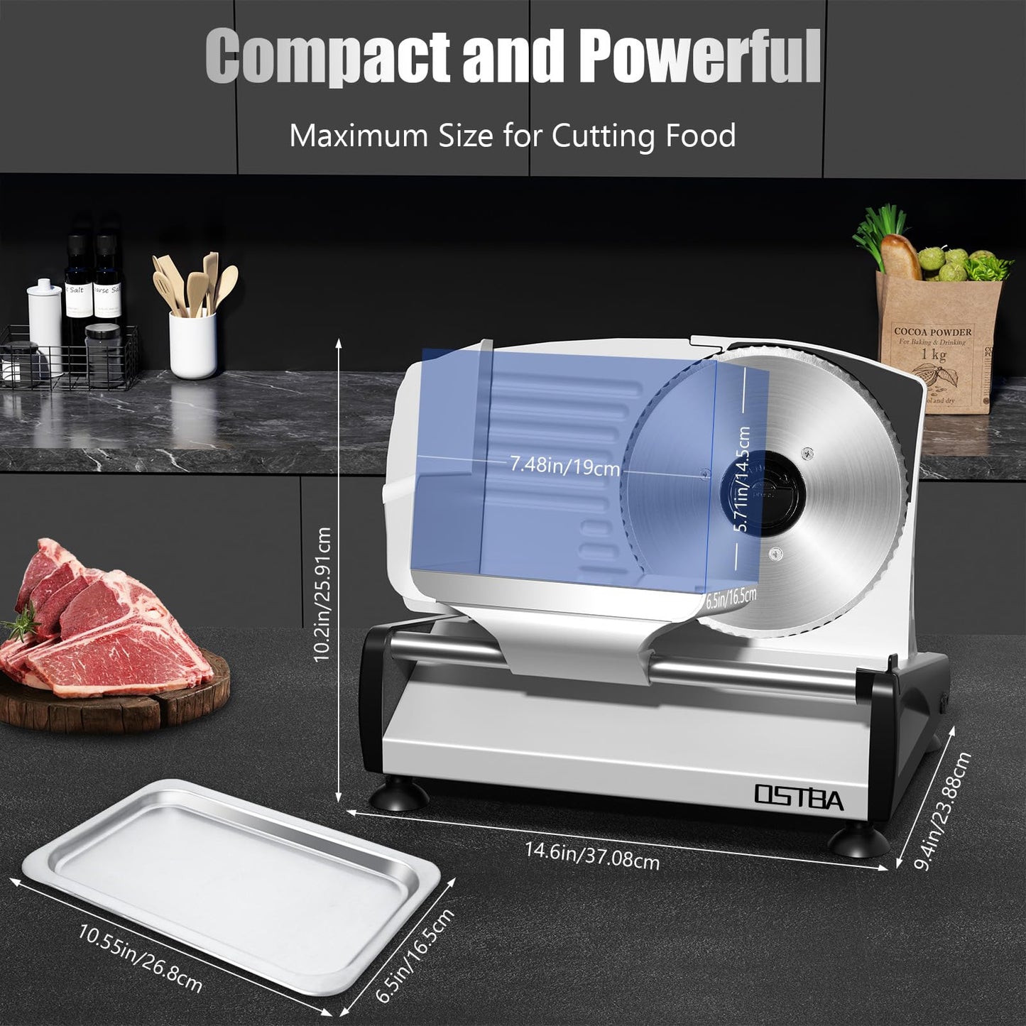 OSTBA Meat Slicer with Quiet DC Motor, 200W Electric Deli Slicer, Dual 7.5'' Stainless Steel Blades, 0-15mm Adjustable Thickness, Easy to Clean, Ideal for Meat, Cheese, Bread, and Vegetables