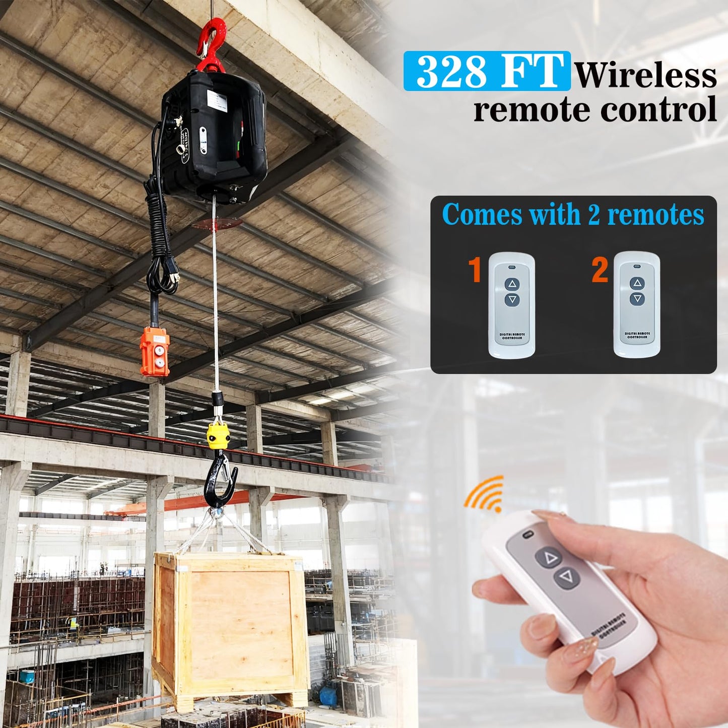 Zoihanx 3-in-1 Electric Portable Hoist Winch,1500W Portable Power Winch Crane with Wire and Wireless Remote Control, 328FT Wireless Remote Control Range,for Garage, Factory, Warehouse, Balcony