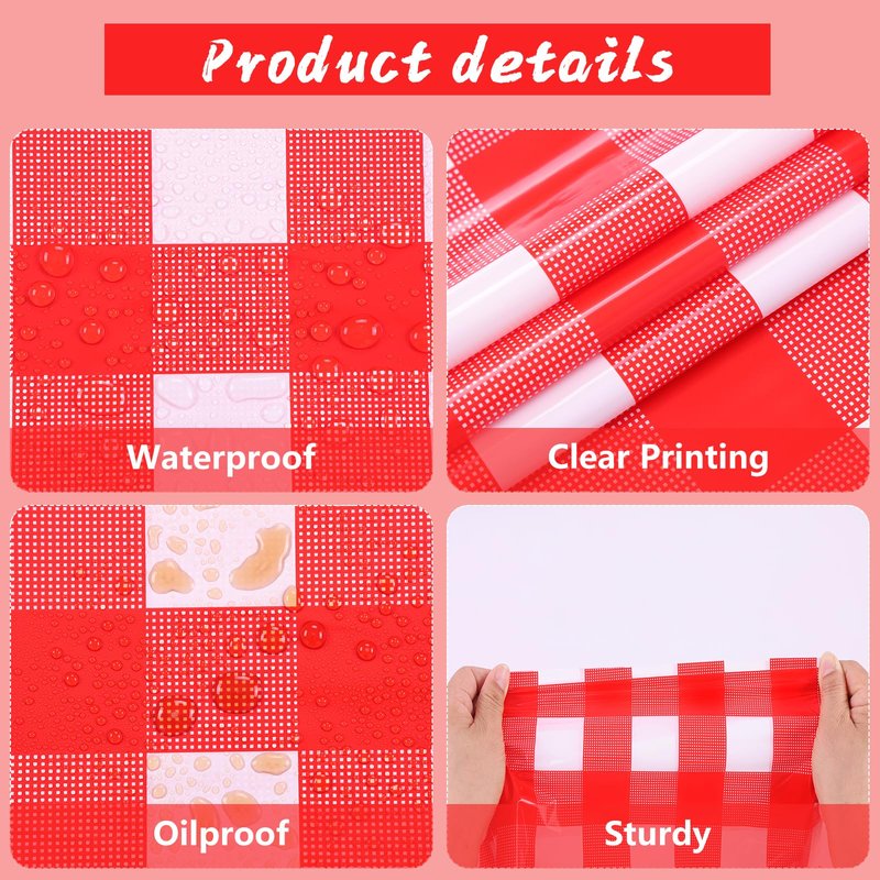 Kesfey 8 Packs Red and White Checkered Tablecloths 54 x 108 Inches Disposable Rectangle Red Gingham Table Cloth Waterproof Plastic Picnic Party Plaid Tablecovers for Picnic BBQ Family Outings