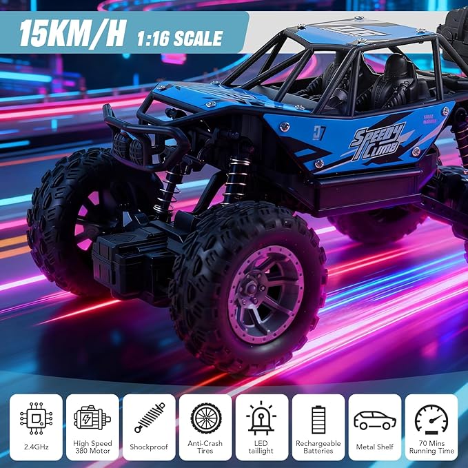 NXD RC Truck 1:18 Remote Control Car with Spray &amp Light 4WD All Terrain Off-Road Monster Truck Toys 2.4 GHz RC Cars for Kids Age 6 7 8 9 10 11 12 Gift for Boys Girls (Blue)
