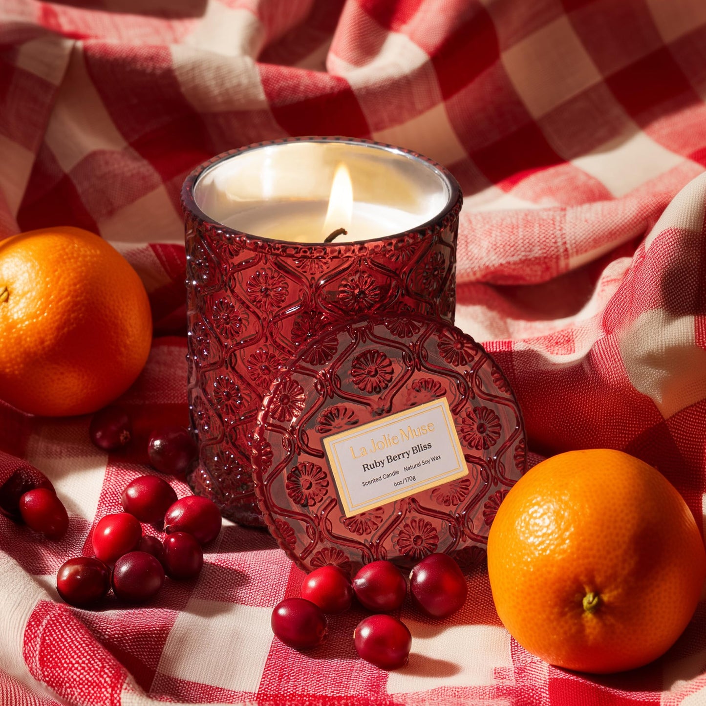 LA JOLIE MUSE Christmas Scented Candle Duo | 2×6 oz | Pomegranate & Pine & Ruby Berry Bliss | Evergreen, Berries, Festive | Holiday Vegan Soy Candles | Gift for Home Décor