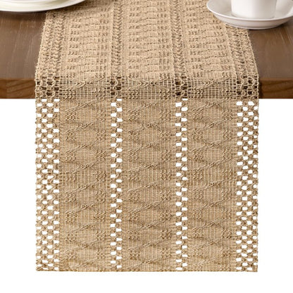MLMW Boho Table Runner 36 inches Small Coffee Table Runner Rustic Burlap Macrame Jute Table Runner Dresser Runners for Bedroom Living Room Home Decor