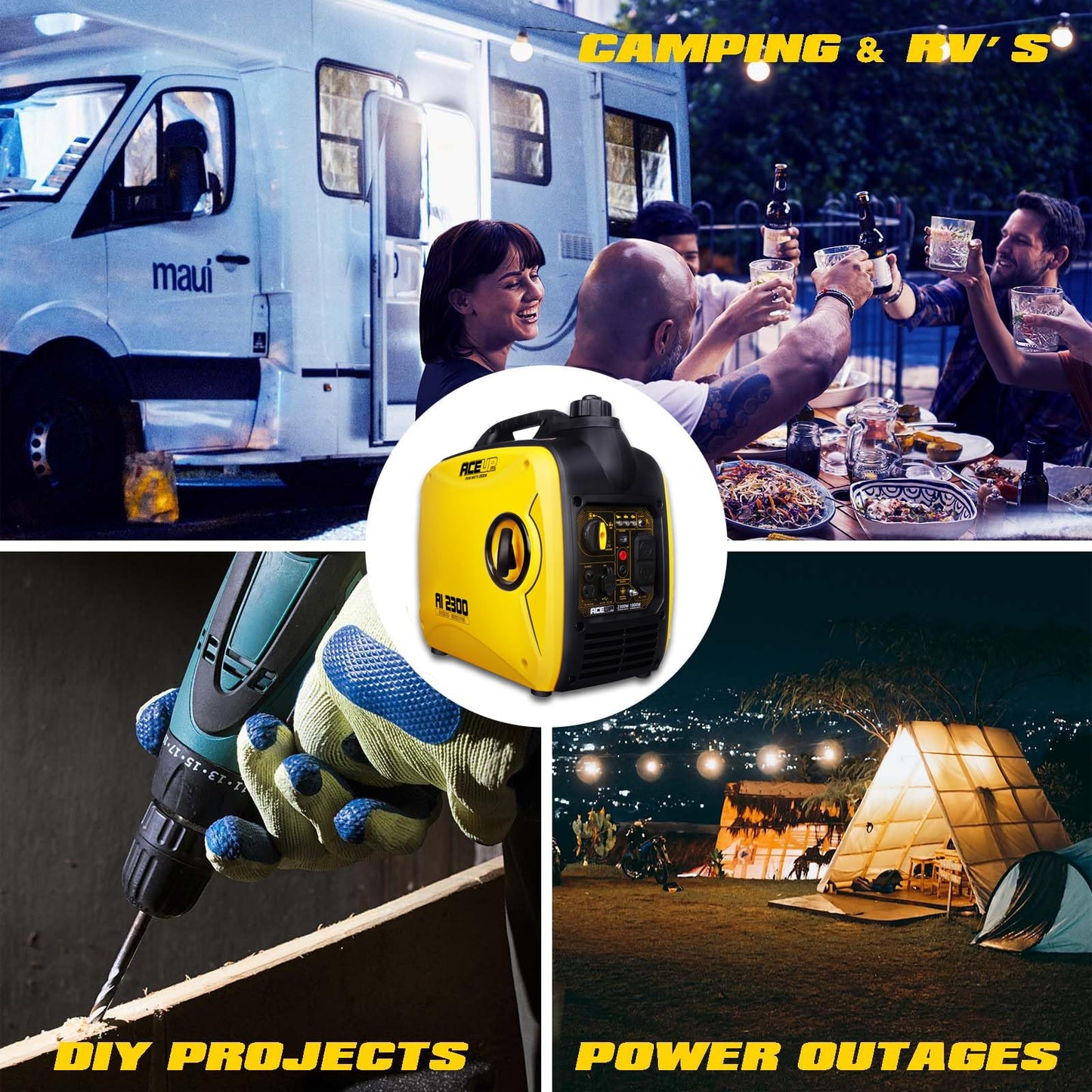 Aceup Energy 2300 Watt Portable Inverter Generator, Super Quiet Gas Generator for Home Use, EPA Compliant, Lightweight RV Ready