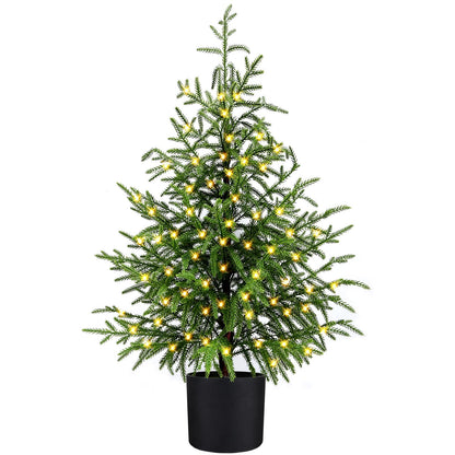ENVEN PreLit Artificial Norfolk Pine Christmas Tree – Realistic Potted Tree with 70 LED Lights & 8-Mode Battery Box, Pre-Assembled Faux Holiday Decor for Indoor Display (3FT-1Pack)