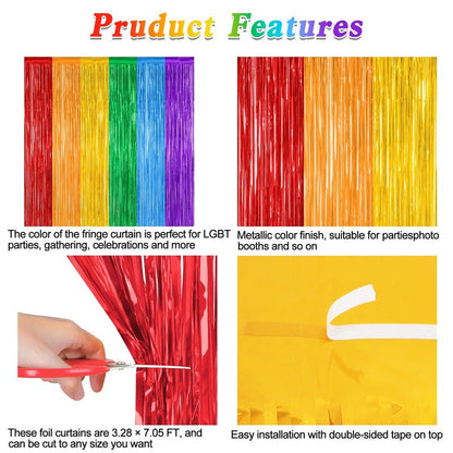 2 Pack Rainbow Backdrop Curtains, 3.28 FT x 7.05 FT Colofull Party Decorations, Metallic Tinsel Backdrop Fringe Curtains Party Streamer, Rainbow Party Supplies for Wedding Birthday Party Engagement